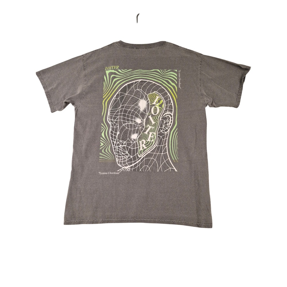 Loiter System Overload Graphic Tee Charcoal Grey Mineral Fade Wash Mens Large